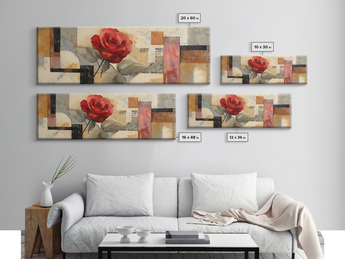 Single Red Rose Rendered Only Canvas Print, Monochrome Art, Original Painting, Living Room Decor, Mono, Dopamine Decor, MON-3x1-71