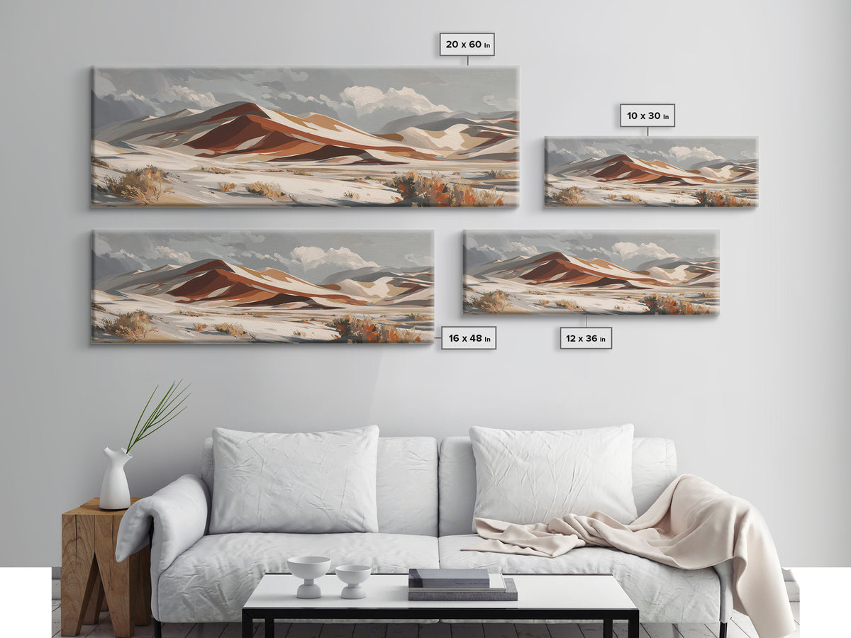 Warm Brown Desert Landscape Framed Canvas Print, Monochrome Art, Bedroom Wall Art, Living Room Decor, Oil Painting, Mono, MON-3x1-73