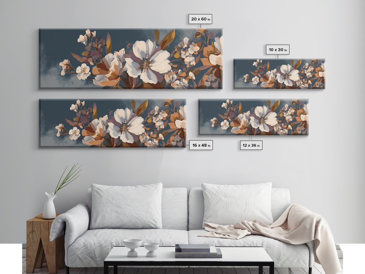 Monochrome Floral Bouquet Framed Canvas Print, Monochrome Art, Abstract Art, Living Room Decor, Oil Painting, Mono, MON-3x1-82