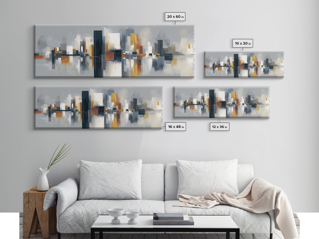Black and White City Reflection Canvas Print, Monochrome Art, Unique Wall Art, Living Room Decor, Oil Painting, Mono, MON-3x1-85