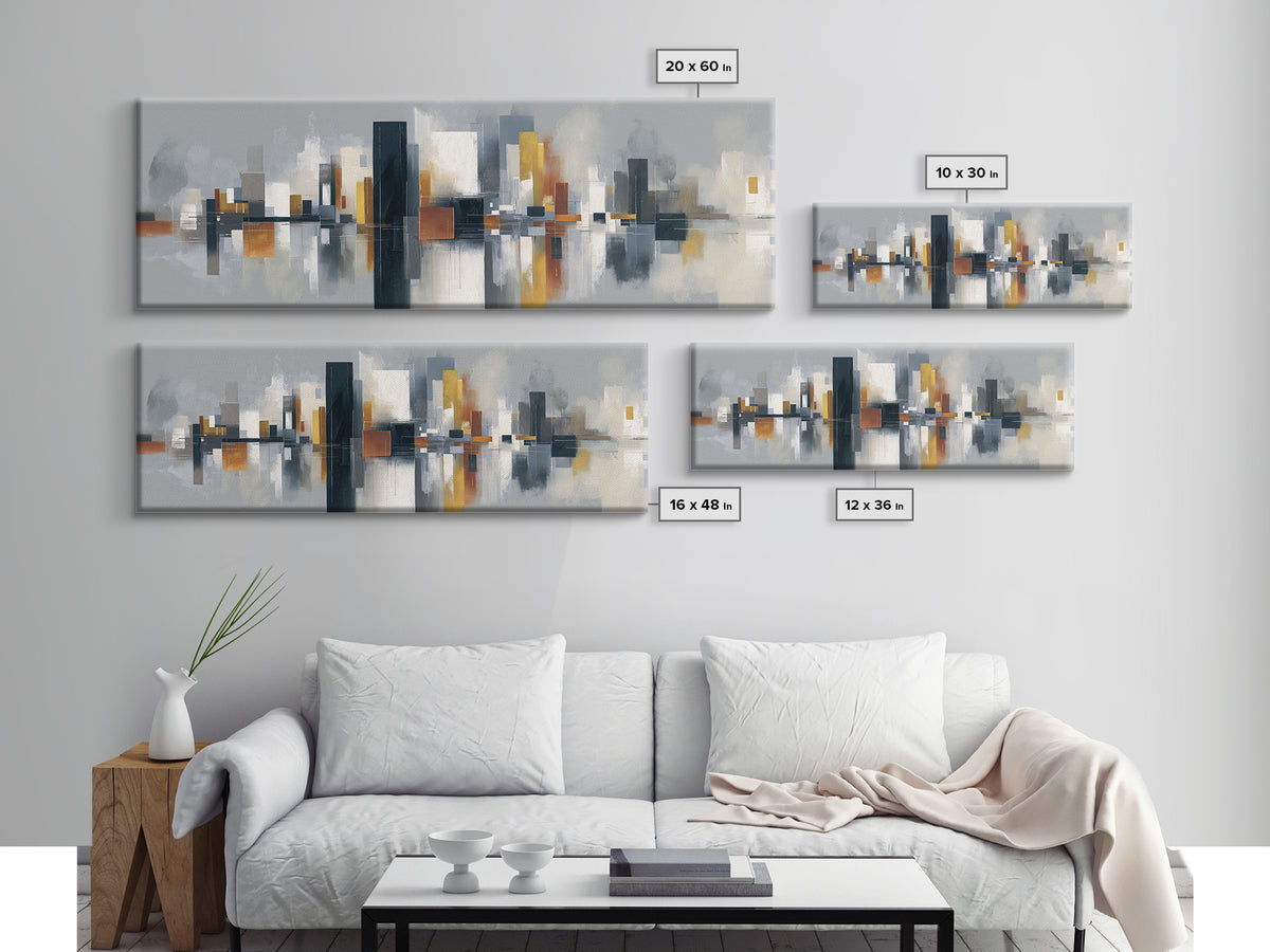 Black and White City Reflection Canvas Print, Monochrome Art, Unique Wall Art, Living Room Decor, Oil Painting, Mono, MON-3x1-85