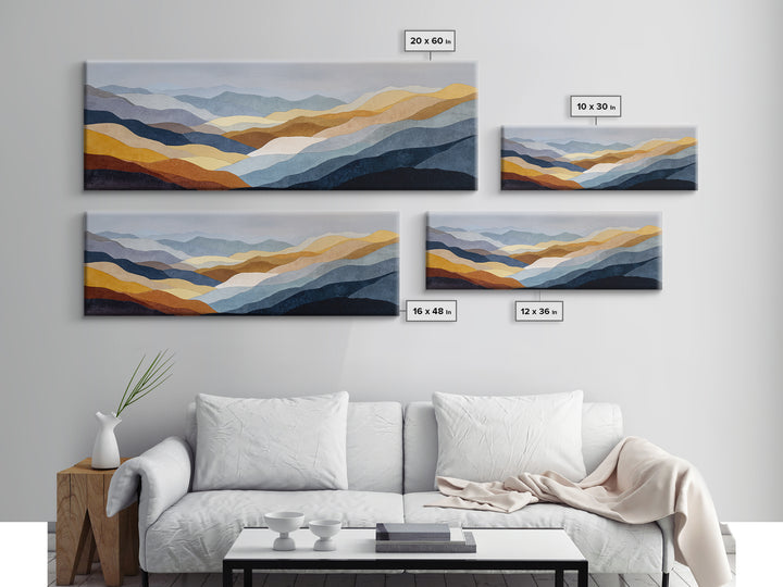 Blue Mountain Ridge Layers Canvas Print, Monochrome Art, Minimalist Decor, Living Room Decor, Fine Art, Mono, Large Wall Art, MON-3x1-88