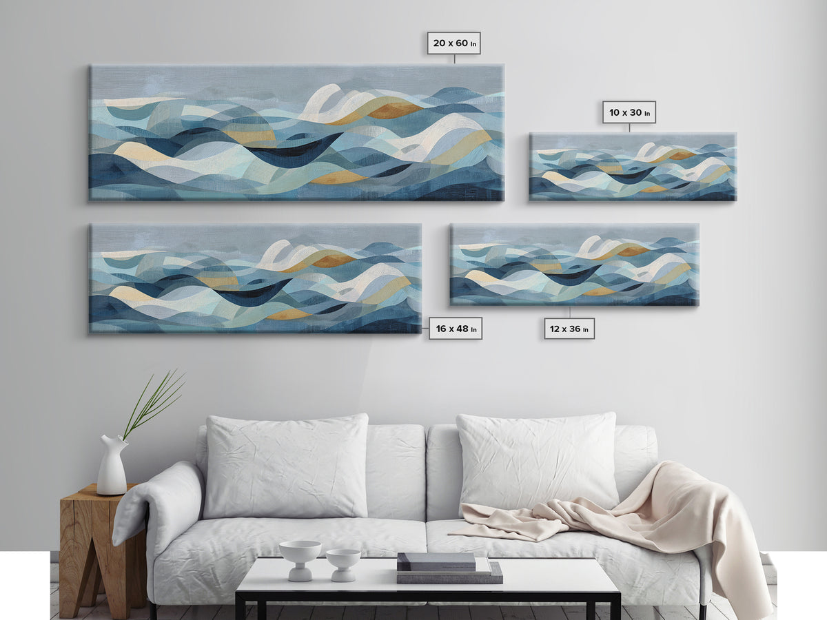All Blue Ocean Abstraction Framed Canvas Print, Monochrome Art, Moody Wall Art, Living Room Decor, Fine Art, Mono, MON-3x1-89