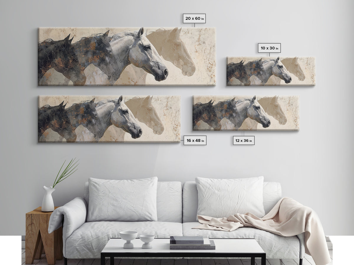Sepia Horse Portrait Framed Canvas Print, Monochrome Art, Boho Wall Art, Living Room Decor, Fine Art, Mono, Neutral Decor, MON-3x1-90