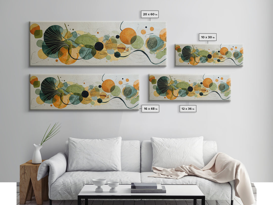 Green Botanical Study Canvas Print, Monochrome Art, Room Decor, Living Room Decor, Fine Art, Mono, Mid Century Modern, MON-3x1-91