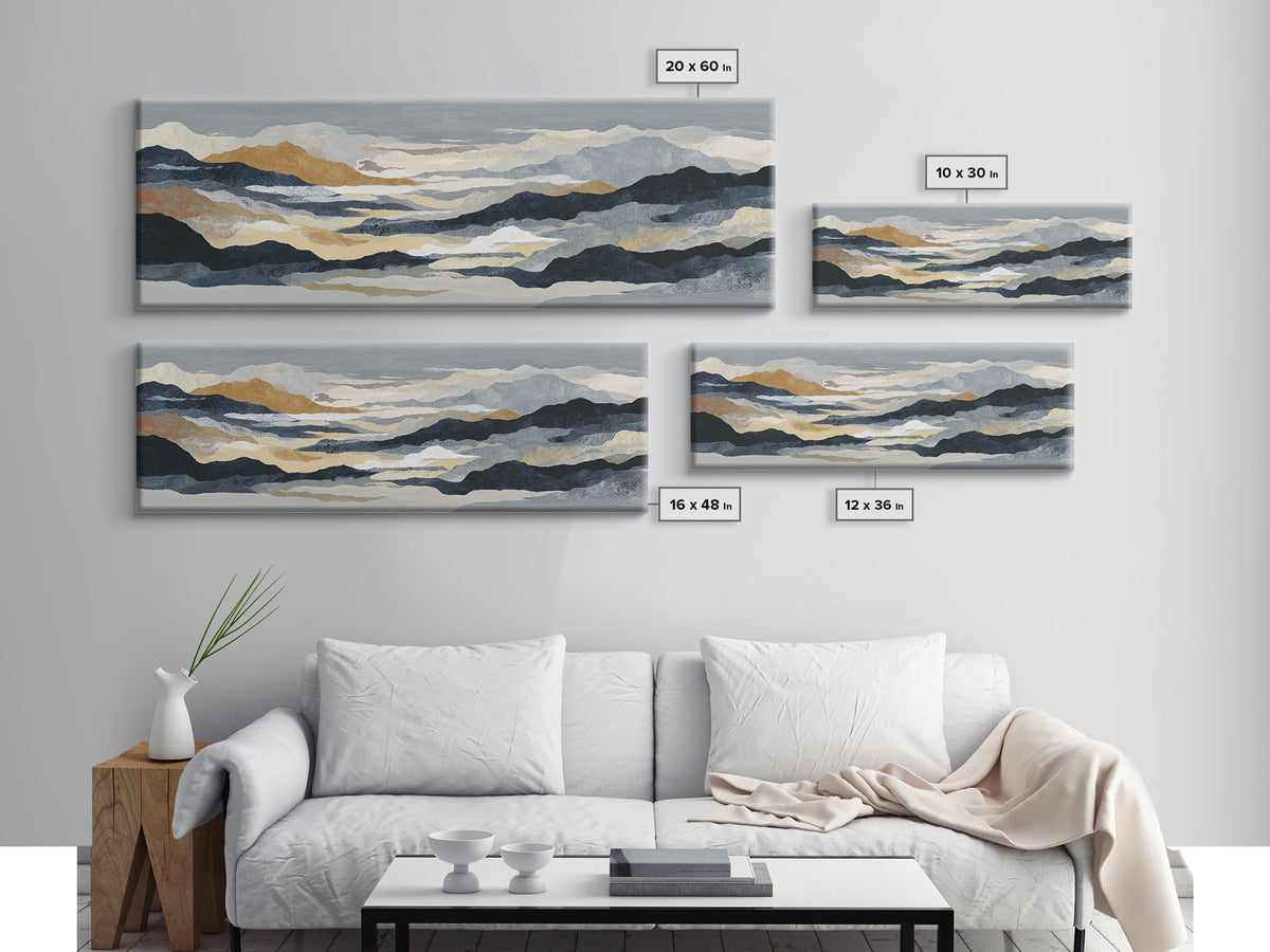 Charcoal Mountain Landscape Canvas Print, Monochrome Art, Art Print, Living Room Decor, Fine Art, Mono, Printable Art, MON-3x1-92