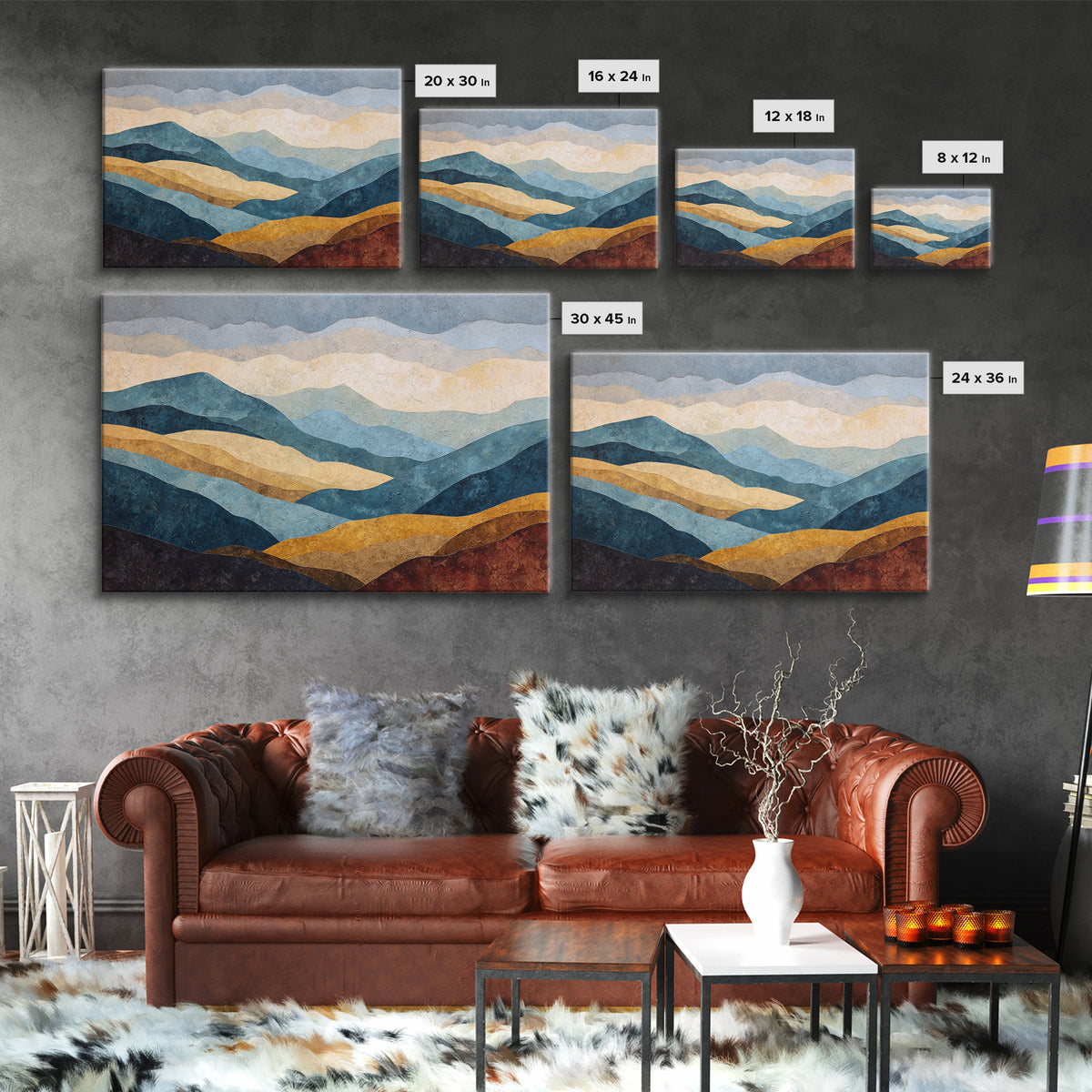Blue Mountain Ridge Layers Framed Canvas Print, Monochrome Art, Modern Decor, Living Room Decor, Fine Art, Mono, Poster, MON-3x2-100