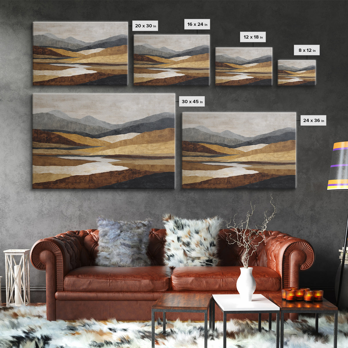 Warm Brown Desert Landscape Framed Canvas Print, Monochrome Art, Digital Print, Living Room Decor, Fine Art, Mono, Modern Art, MON-3x2-13