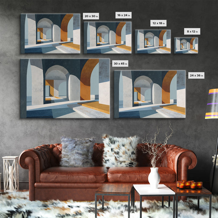 Gray Architectural Arch and Shadow Study Framed Canvas Print, Monochrome Art, Printable Wall Art, Living Room Decor, Mono, MON-3x2-14
