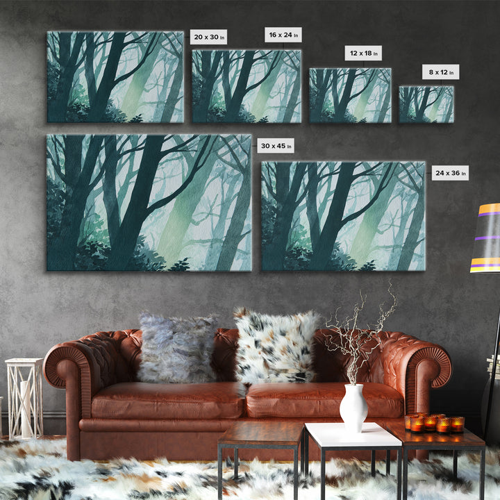 Deep Green Forest Silhouette Study Canvas Print, Monochrome Art, Apartment Decor, Living Room Decor, Mono, Moody Wall Art, MON-3x2-17