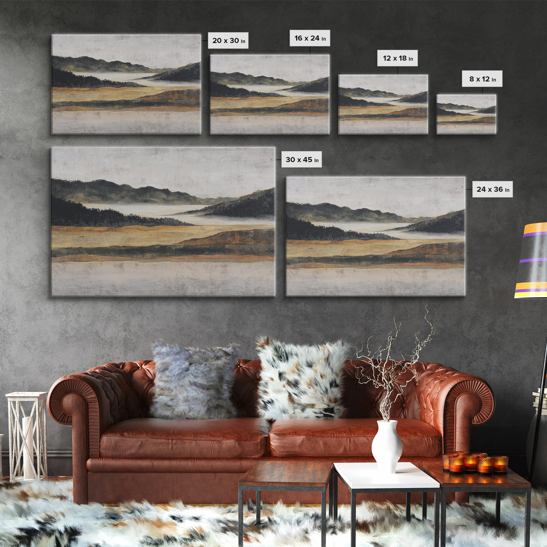 Charcoal Mountain Landscape Canvas Print, Monochrome Art, Printable Art, Living Room Decor, Oil Painting, Mono, MON-3x2-32