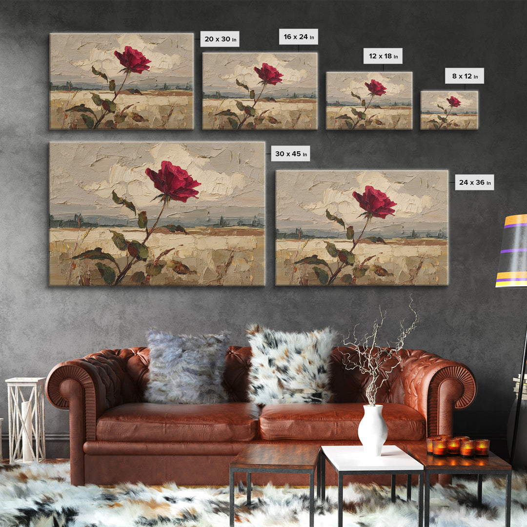 Single Red Rose Rendered Only Framed Canvas Print, Monochrome Art, Wallpaper Mural, Living Room Decor, Fine Art, Mono, MON-3x2-35