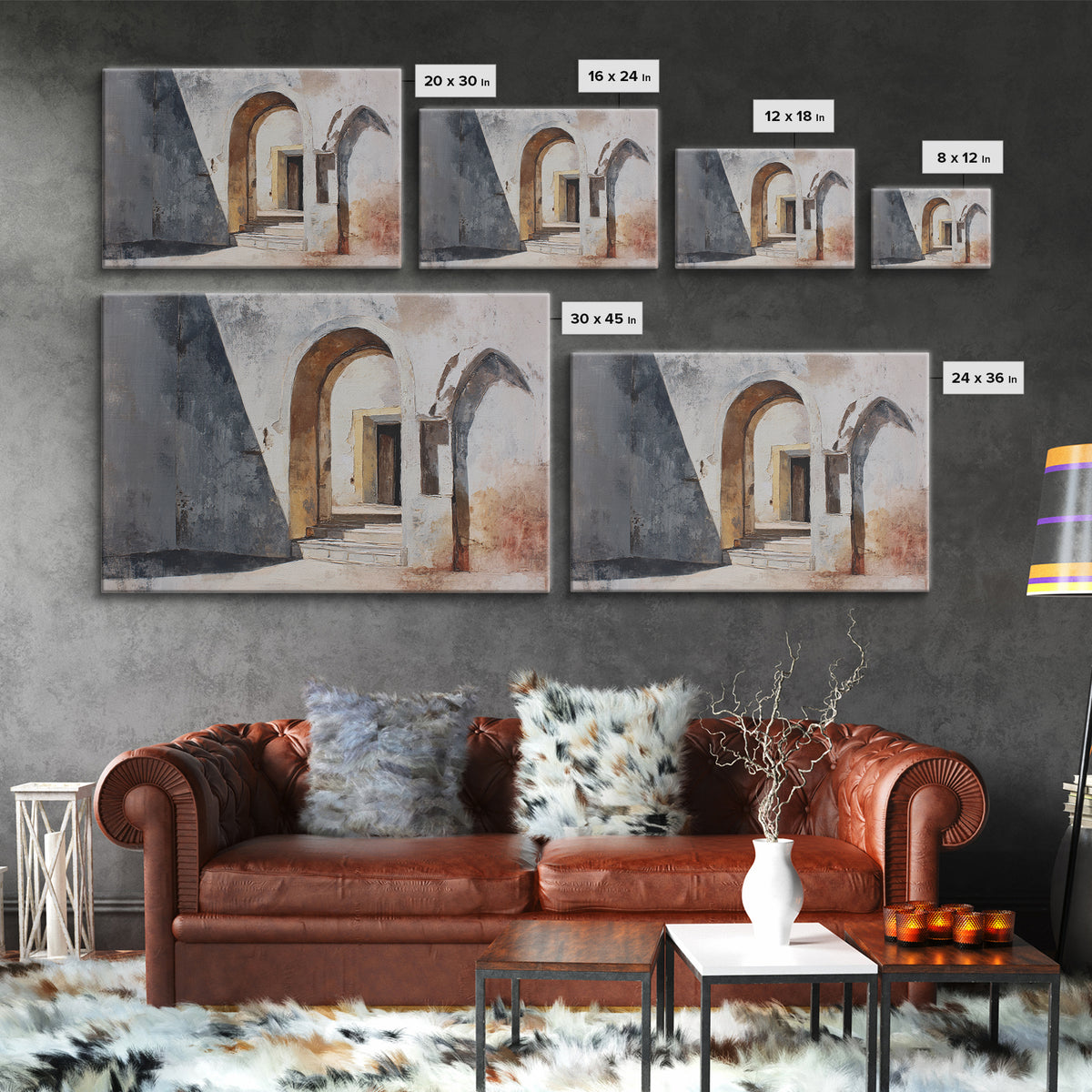Gray Architectural Arch and Shadow Study Canvas Print, Monochrome Art, Abstract Art, Living Room Decor, Fine Art, Mono, MON-3x2-38
