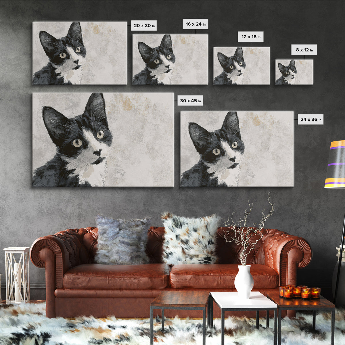 Monochrome Cat Portrait Framed Canvas Print, Monochrome Art, Wall Decor, Living Room Decor, Fine Art, Mono, Wall Art, MON-3x2-39