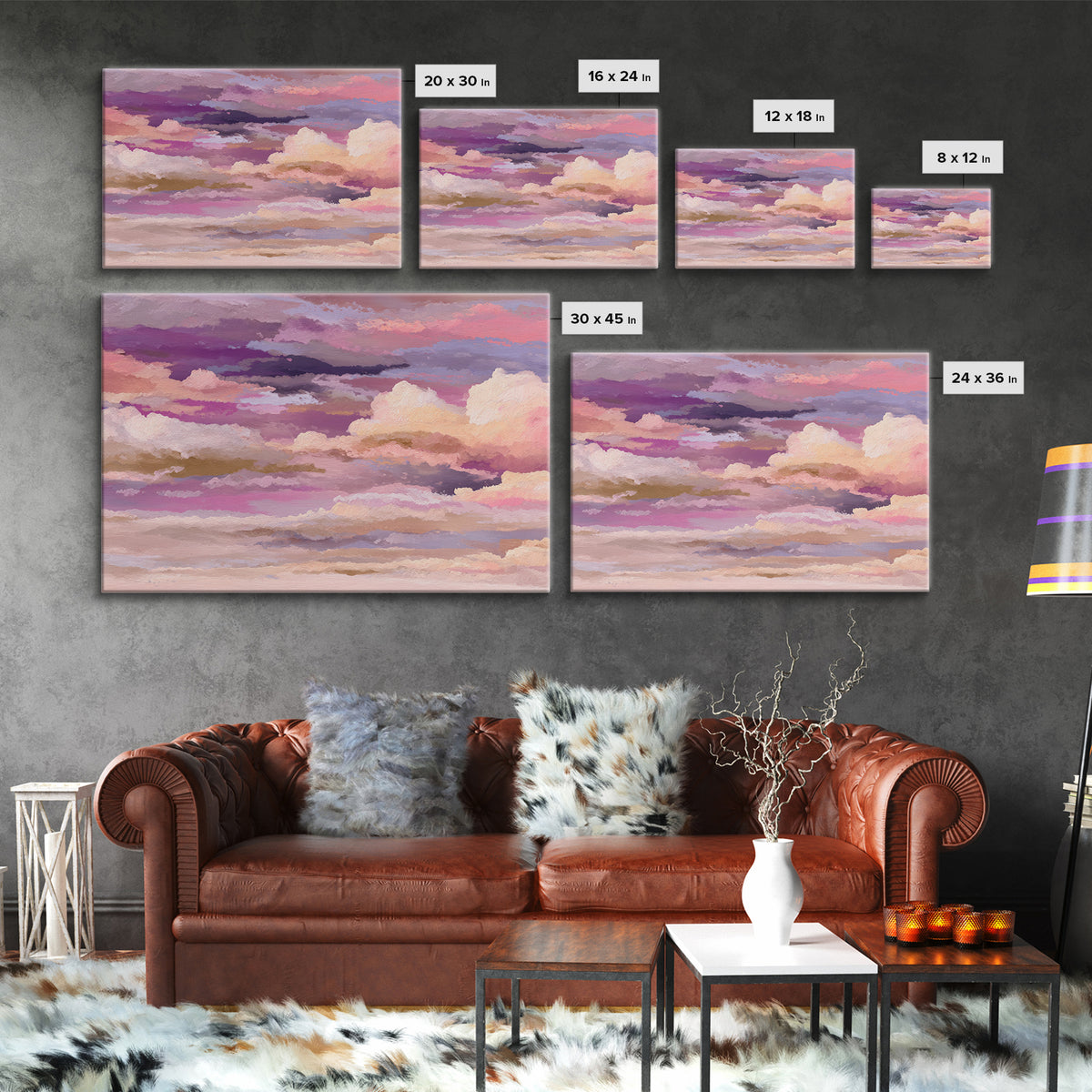 All Pink Cloudscape Framed Canvas Print, Monochrome Art, Dark Academia Decor, Living Room Decor, Oil Painting, Mono, Wall Decor, MON-3x2-40