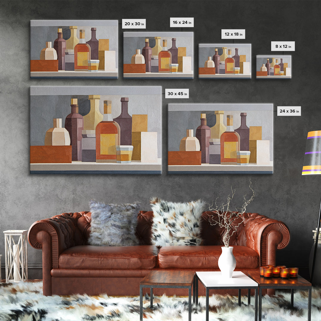 Brown Leather and Whiskey Still Life Canvas Print, Monochrome Art, Bedroom Wall Art, Living Room Decor, Fine Art, Mono, MON-3x2-51