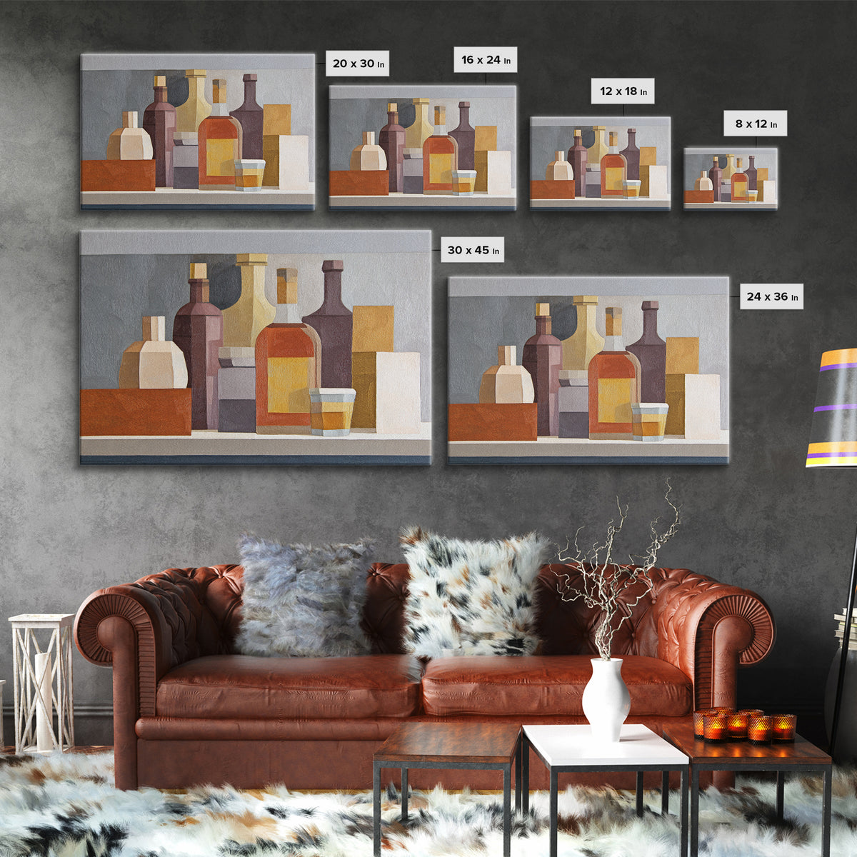 Brown Leather and Whiskey Still Life Canvas Print, Monochrome Art, Bedroom Wall Art, Living Room Decor, Fine Art, Mono, MON-3x2-51