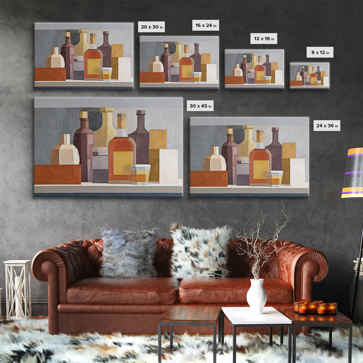 Brown Leather and Whiskey Still Life Canvas Print, Monochrome Art, Bedroom Wall Art, Living Room Decor, Fine Art, Mono, MON-3x2-51