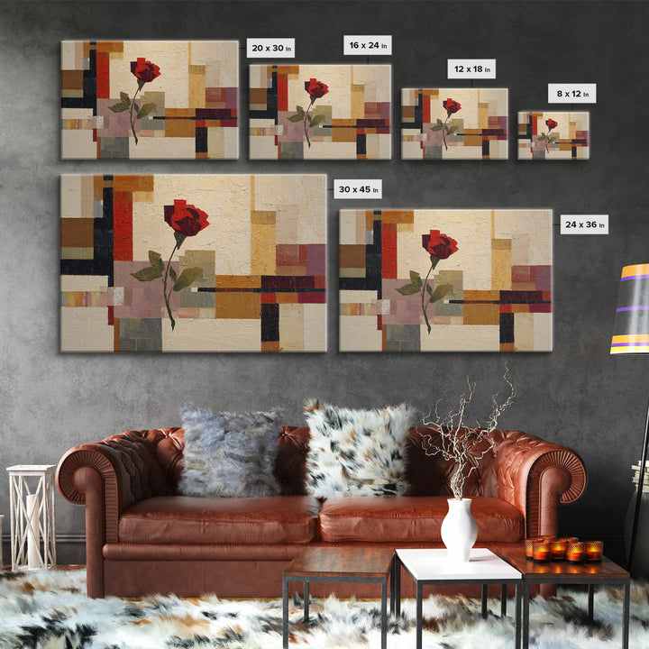 Single Red Rose Rendered Only Framed Canvas Print, Monochrome Art, Luxury Decor, Living Room Decor, Oil Painting, Mono, MON-3x2-59