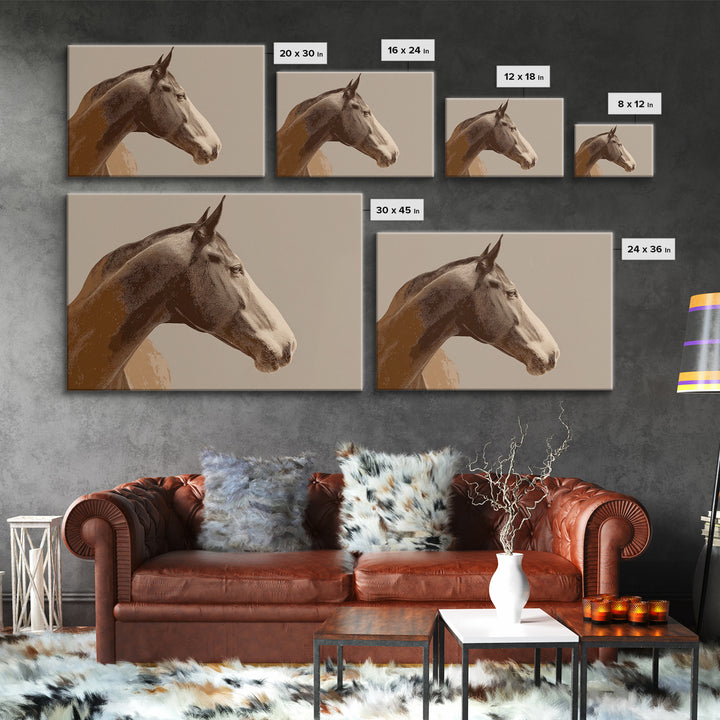 Sepia Horse Portrait Framed Canvas Print, Monochrome Art, Large Wall Art, Living Room Decor, Fine Art, Mono, Modern Wall Art, MON-3x2-6