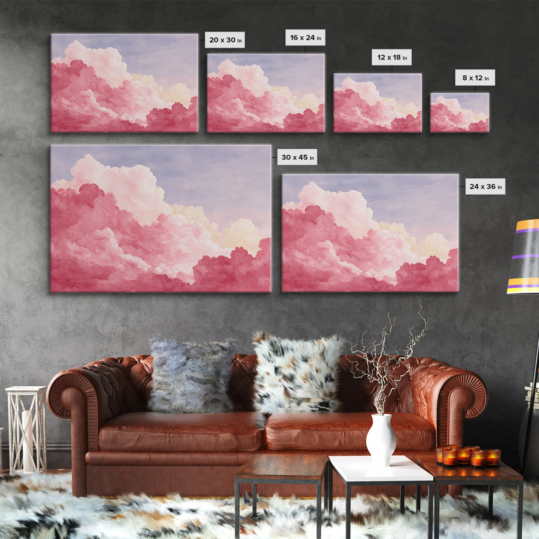 All Pink Cloudscape Framed Canvas Print, Monochrome Art, Gallery Decor, Living Room Decor, Abstract Art, Mono, Contemporary Art, MON-3x2-64
