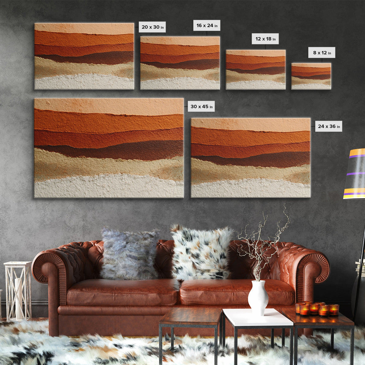 Burnt Orange Canyon Abstraction Canvas Print, Monochrome Art, Wall Decor, Living Room Decor, Oil Painting, Mono, Wall Art, MON-3x2-68