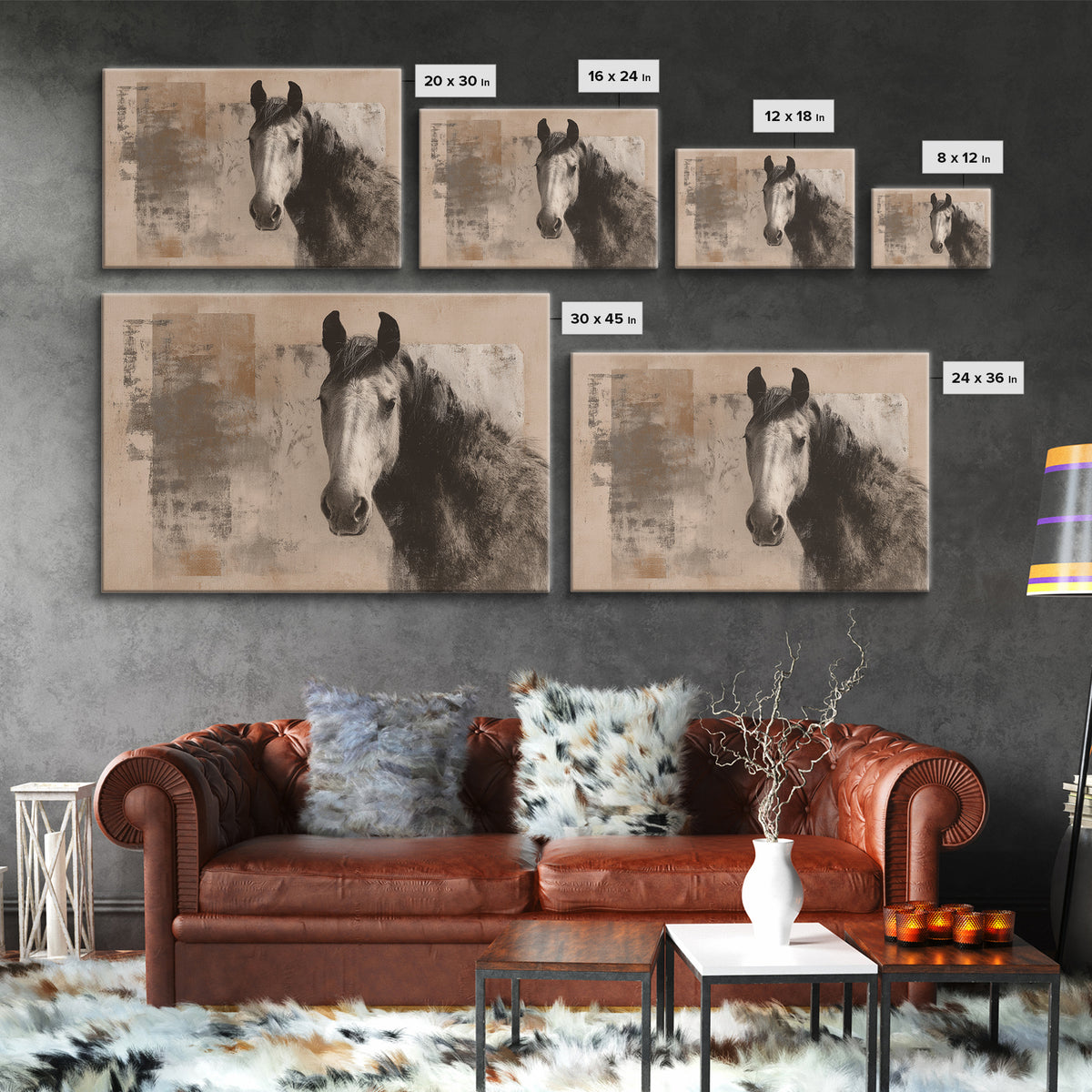 Sepia Horse Portrait Framed Canvas Print, Monochrome Art, Unique Wall Art, Living Room Decor, Fine Art, Mono, Fine Art Print, MON-3x2-78