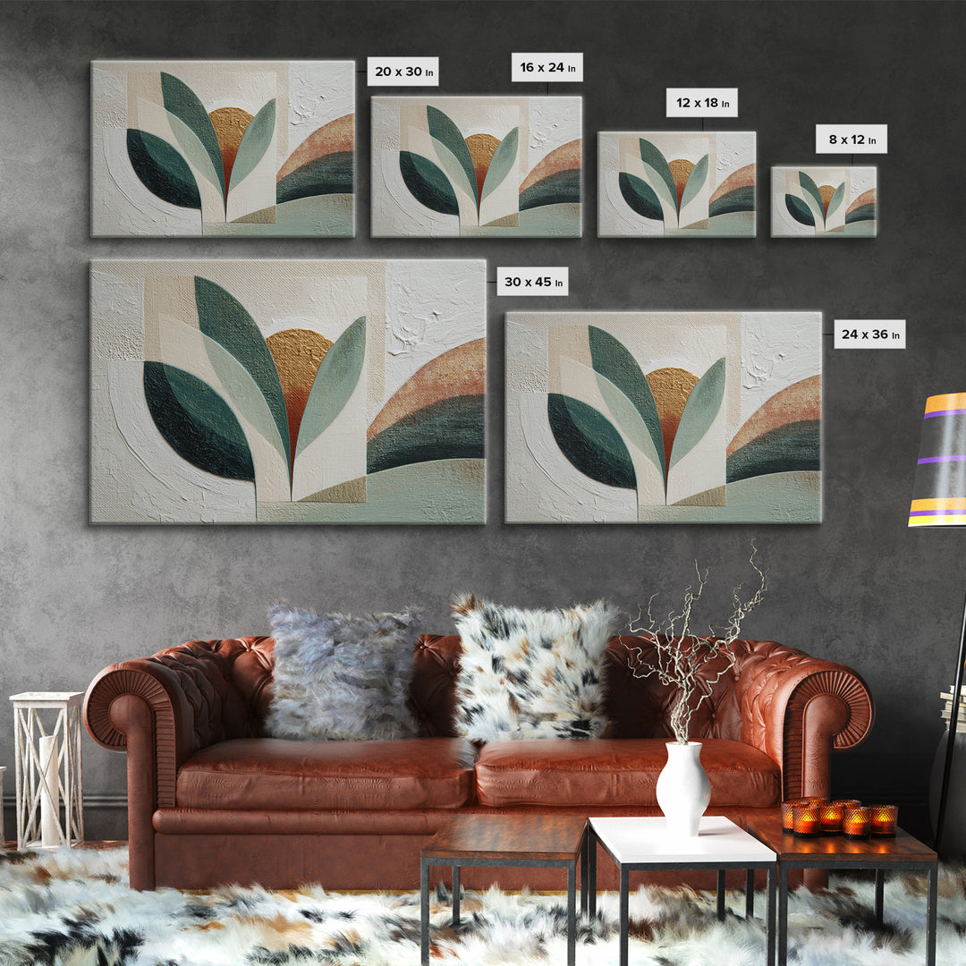 Green Botanical Study Framed Canvas Print, Monochrome Art, Abstract Painting, Living Room Decor, Watercolor Art, Mono, MON-3x2-79