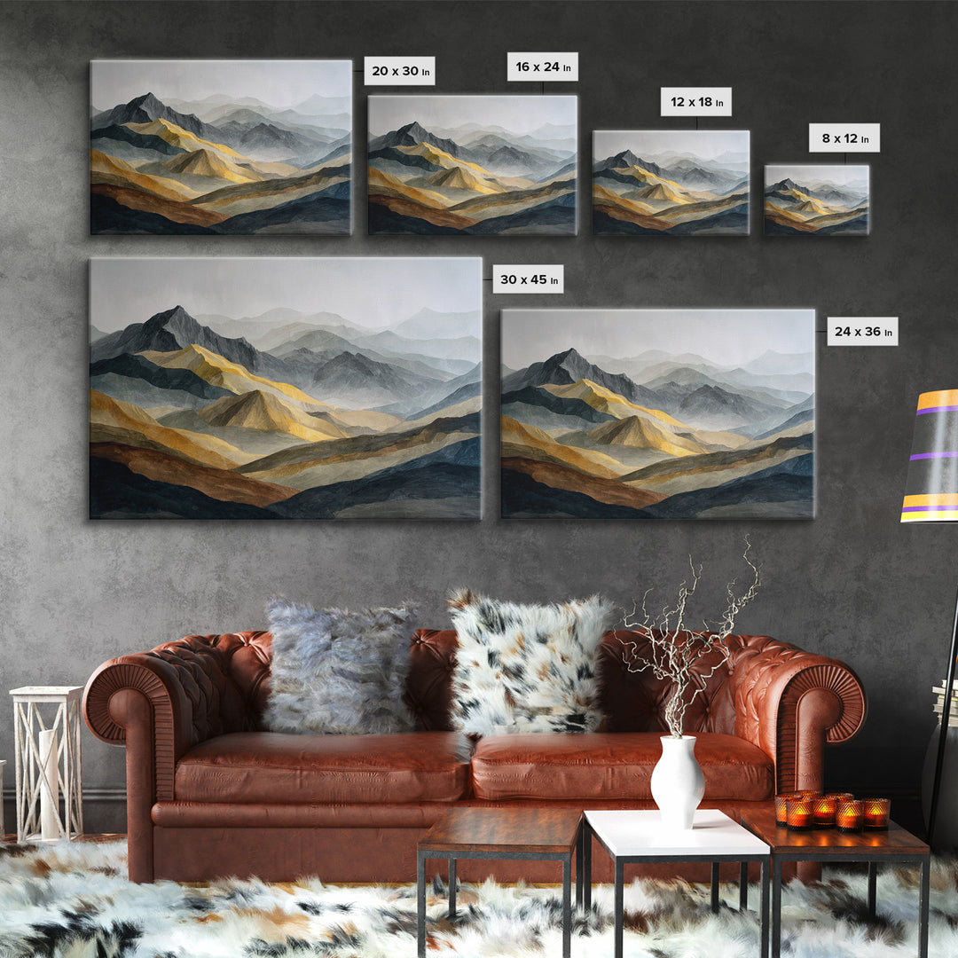 Charcoal Mountain Landscape Framed Canvas Print, Monochrome Art, Original Art, Living Room Decor, Fine Art, Mono, Bird Art, MON-3x2-8