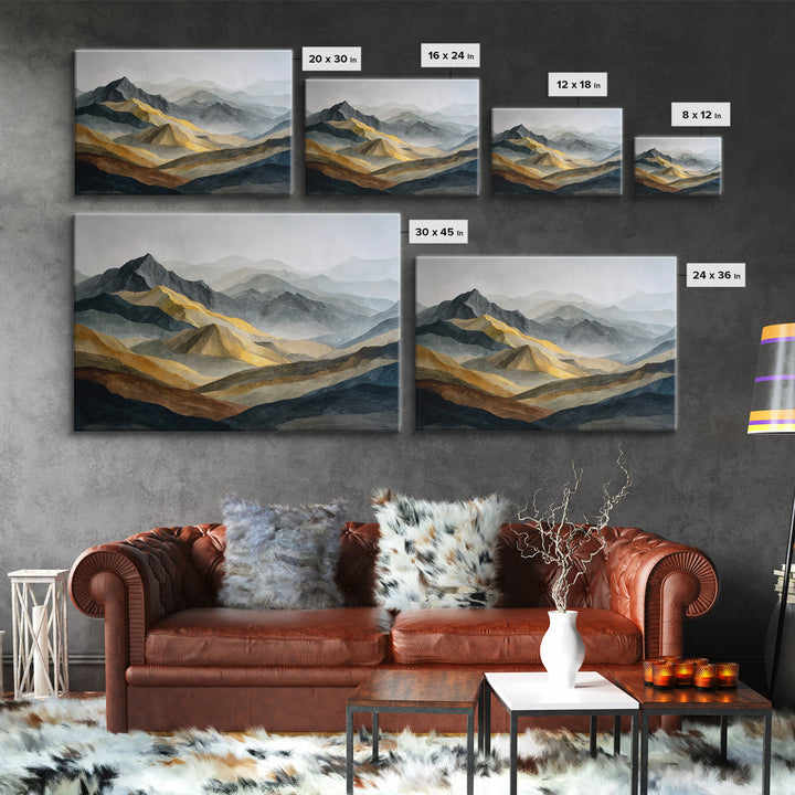 Charcoal Mountain Landscape Framed Canvas Print, Monochrome Art, Original Art, Living Room Decor, Fine Art, Mono, Bird Art, MON-3x2-8