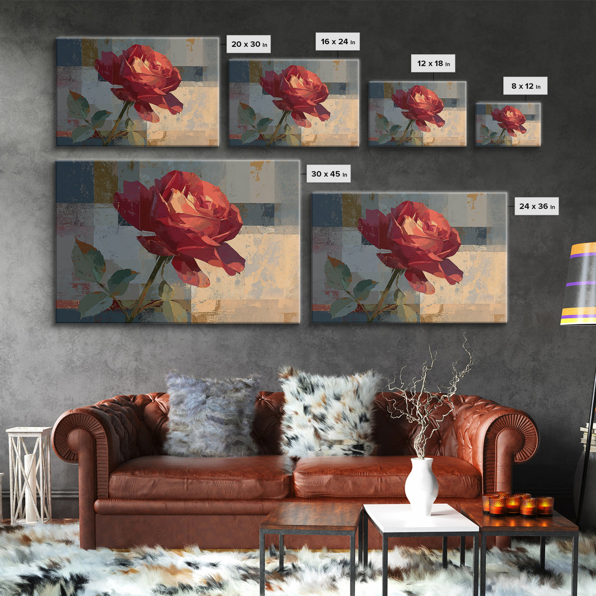 Single Red Rose Rendered Only Canvas Print, Monochrome Art, Wall Art, Living Room Decor, Fine Art, Mono, Abstract Art, MON-3x2-83