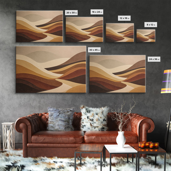 Warm Brown Desert Landscape Framed Canvas Print, Monochrome Art, Wallpaper Mural, Living Room Decor, Watercolor Art, Mono, MON-3x2-85
