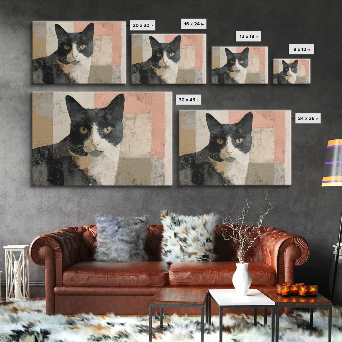 Monochrome Cat Portrait Framed Canvas Print, Monochrome Art, Modern Decor, Living Room Decor, Fine Art, Mono, Poster, MON-3x2-87