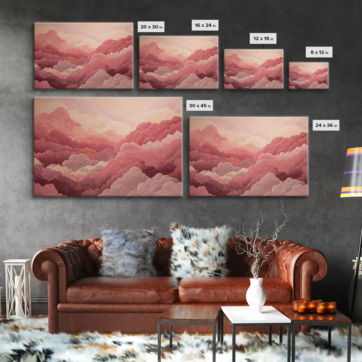 All Pink Cloudscape Canvas Print, Monochrome Art, Boho Decor, Living Room Decor, Fine Art, Mono, Art Print, Digital Art, MON-3x2-88