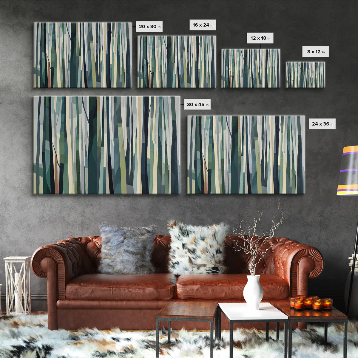 Deep Green Forest Silhouette Study Canvas Print, Monochrome Art, Modern Art, Living Room Decor, Fine Art, Mono, MON-3x2-89