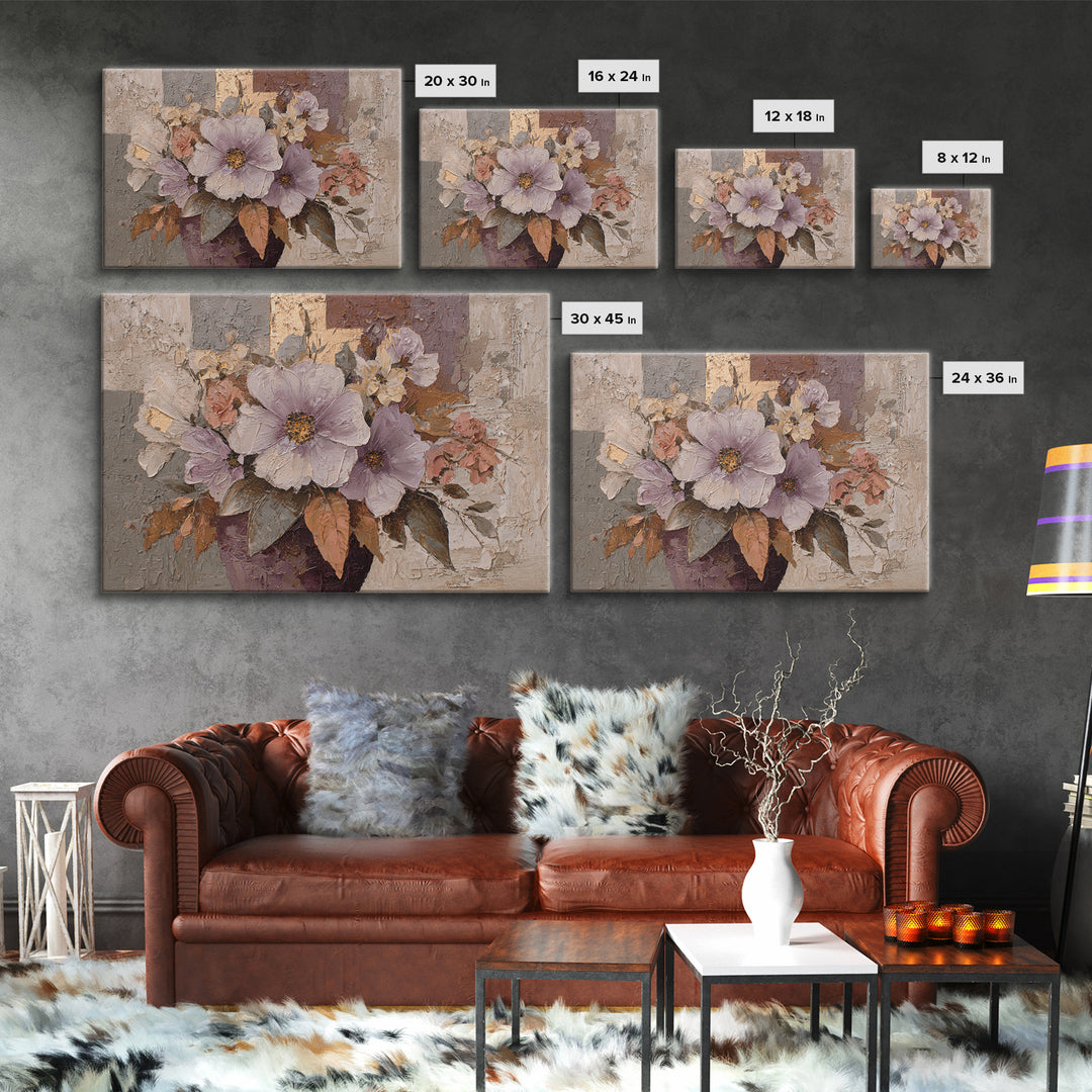 Monochrome Floral Bouquet Canvas Print, Monochrome Art, Boho Wall Art, Living Room Decor, Fine Art, Mono, Neutral Decor, MON-3x2-94