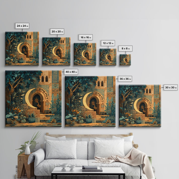 Camel Silhouette Beneath Crescent Moon Canvas Print, Moroccan Art, Digital Download Art, Living Room Decor, Fine Art, Marrakesh, MOR-1x1-35