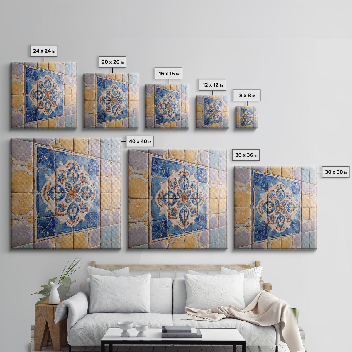 Ornate Zellige Tile Pattern Canvas Print, Moroccan Art, Art, Living Room Decor, Fine Art, Marrakesh, Modern Wall Art, MOR-1x1-49