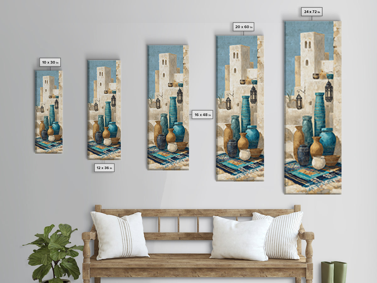 Desert Tent with Woven Rugs and Lanterns Canvas Print, Moroccan Art, Modern Decor, Living Room Decor, Fine Art, Marrakesh, MOR-1x3-26