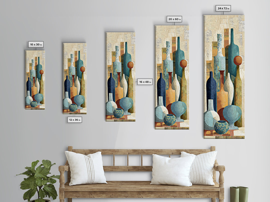 Blue City Alley Rendered as Painterly Shapes Framed Canvas Print, Moroccan Art, Wall Art, Living Room Decor, Abstract Art, MOR-1x3-66