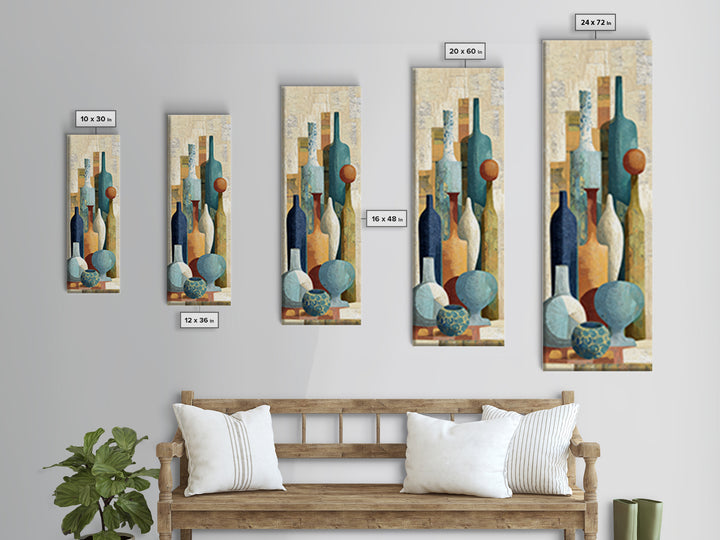 Blue City Alley Rendered as Painterly Shapes Framed Canvas Print, Moroccan Art, Wall Art, Living Room Decor, Abstract Art, MOR-1x3-66