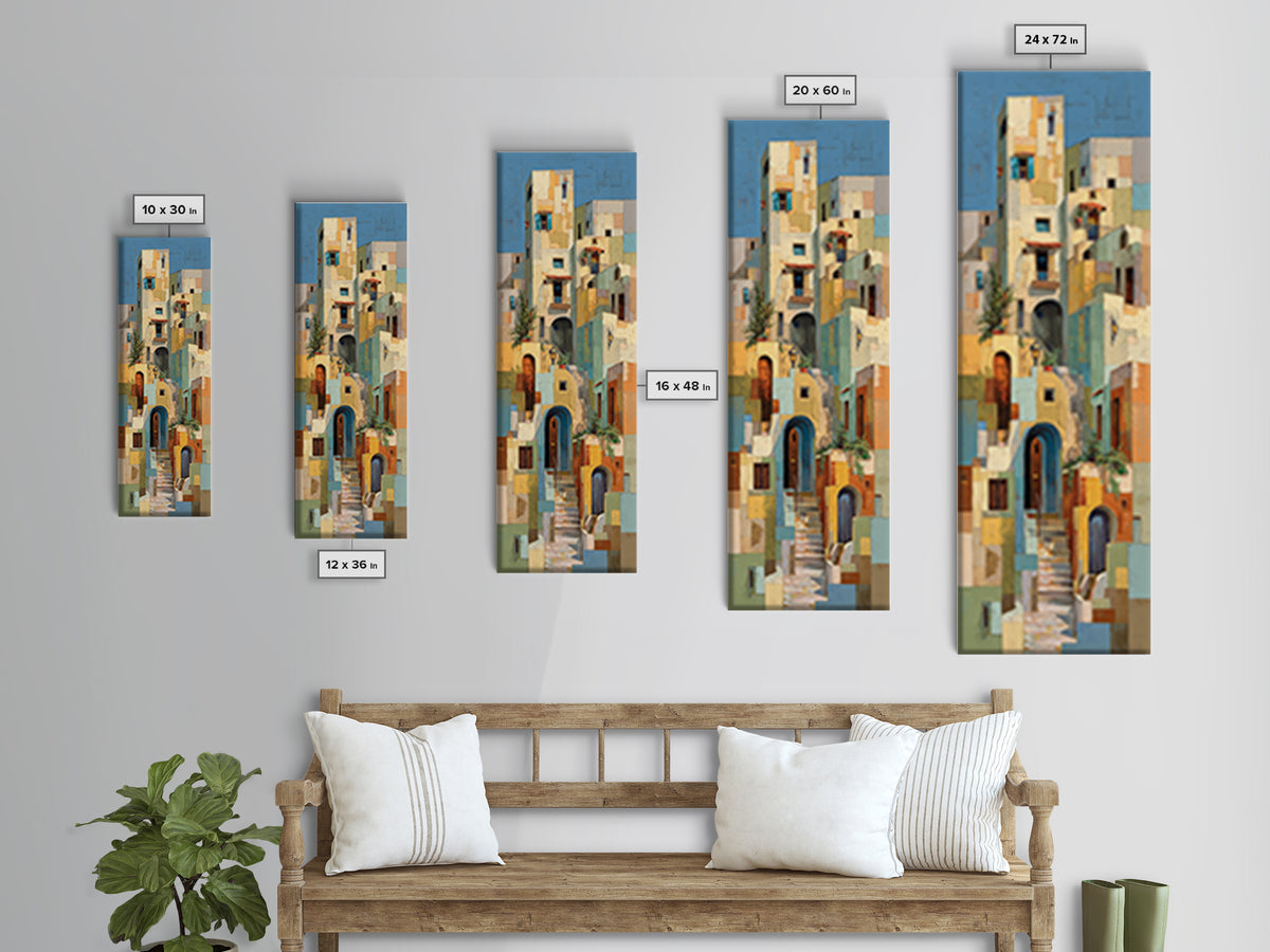 Blue City Alley Rendered as Painterly Shapes Canvas Print, Moroccan Art, Digital Art, Living Room Decor, Abstract Art, MOR-1x3-90