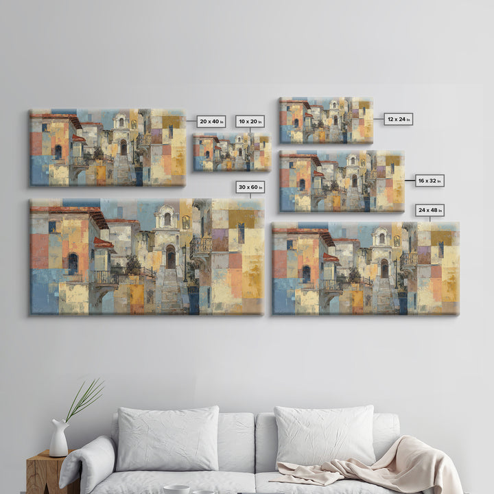 Blue City Alley Rendered as Painterly Shapes Canvas Print, Moroccan Art, Art, Living Room Decor, Fine Art, Marrakesh, MOR-2x1-2