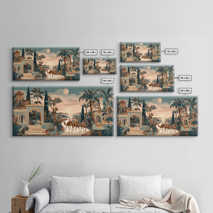 Desert Camel Caravan Framed Canvas Print, Moroccan Art, Boho Wall Art, Living Room Decor, Fine Art, Marrakesh, Map Wall Art, MOR-2x1-23