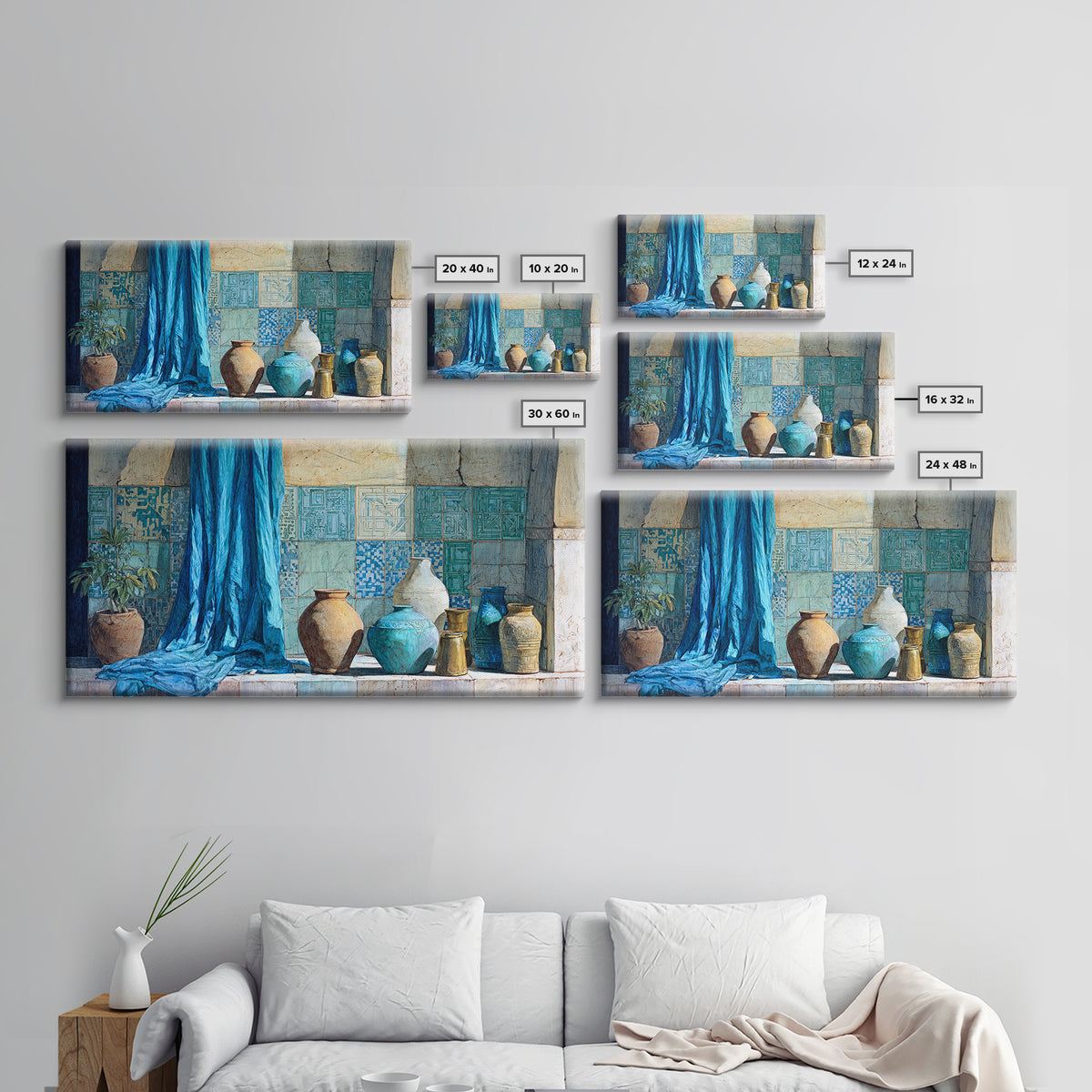 Tuareg Blue Scarf Portrait Framed Canvas Print, Moroccan Art, Contemporary Art, Living Room Decor, Fine Art, Marrakesh, MOR-2x1-38