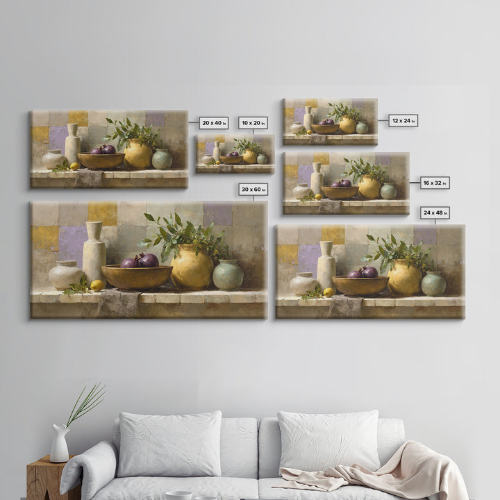 Pomegranate and Brass Bowl Still Life Framed Canvas Print, Moroccan Art, Wall Art, Living Room Decor, Fine Art, Marrakesh, MOR-2x1-42