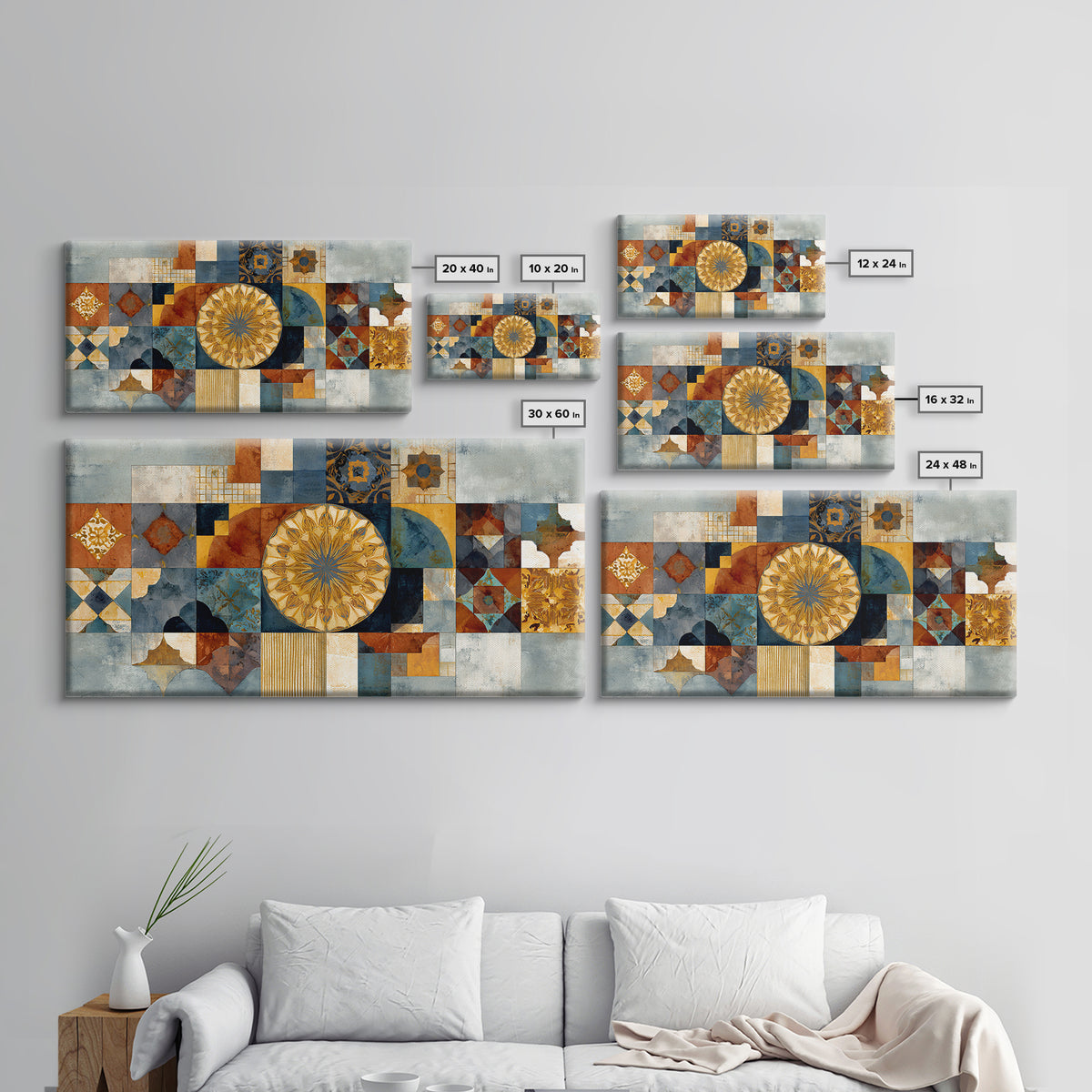 Gold Geometric Sunburst Canvas Print, Moroccan Art, Minimalist Decor, Living Room Decor, Fine Art, Marrakesh, Boho Wall Art, MOR-2x1-44