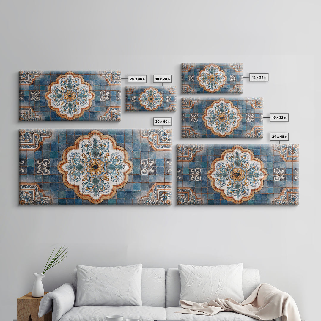 Ornate Zellige Tile Pattern Framed Canvas Print, Moroccan Art, African Art, Living Room Decor, Marrakesh, Neutral Decor, MOR-2x1-45