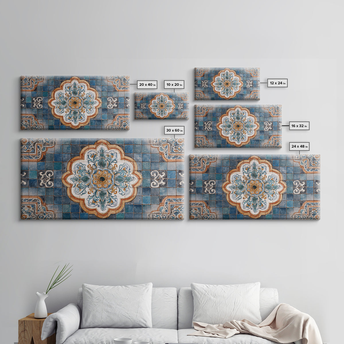 Ornate Zellige Tile Pattern Framed Canvas Print, Moroccan Art, African Art, Living Room Decor, Marrakesh, Neutral Decor, MOR-2x1-45
