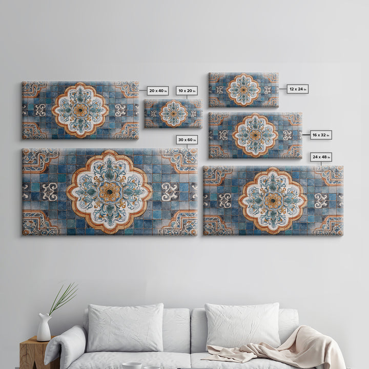 Ornate Zellige Tile Pattern Framed Canvas Print, Moroccan Art, African Art, Living Room Decor, Marrakesh, Neutral Decor, MOR-2x1-45